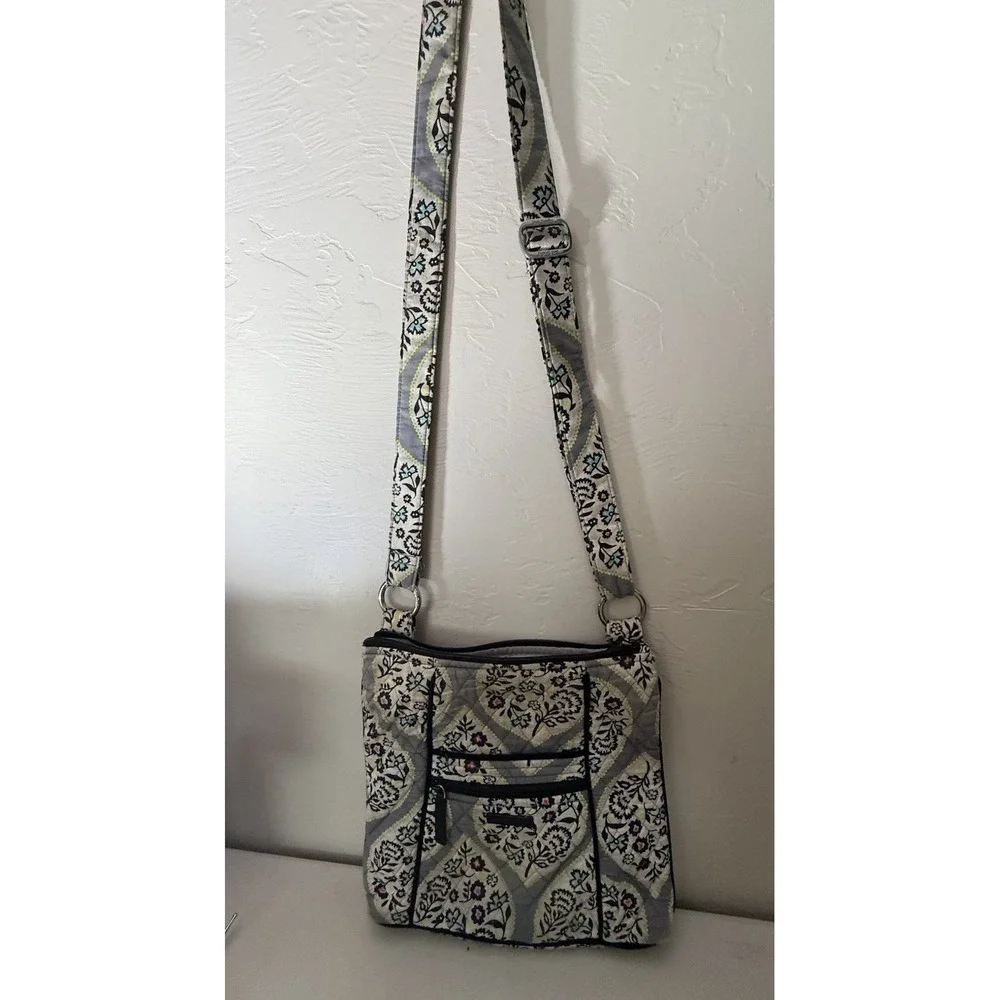 Vera Bradley Paisley Stripe Campus Tech Crossbody Backpack Bag Gray Green Yellow